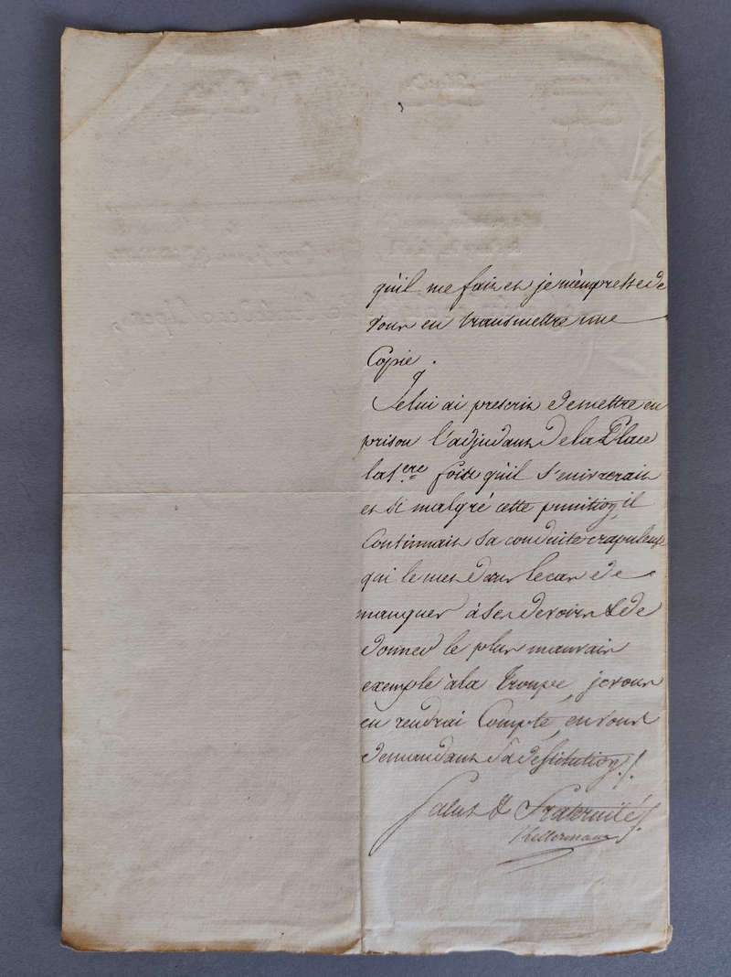 Lettre signée sur papier à entête du Général de l'Armée des Alpes et signée par Kellermann