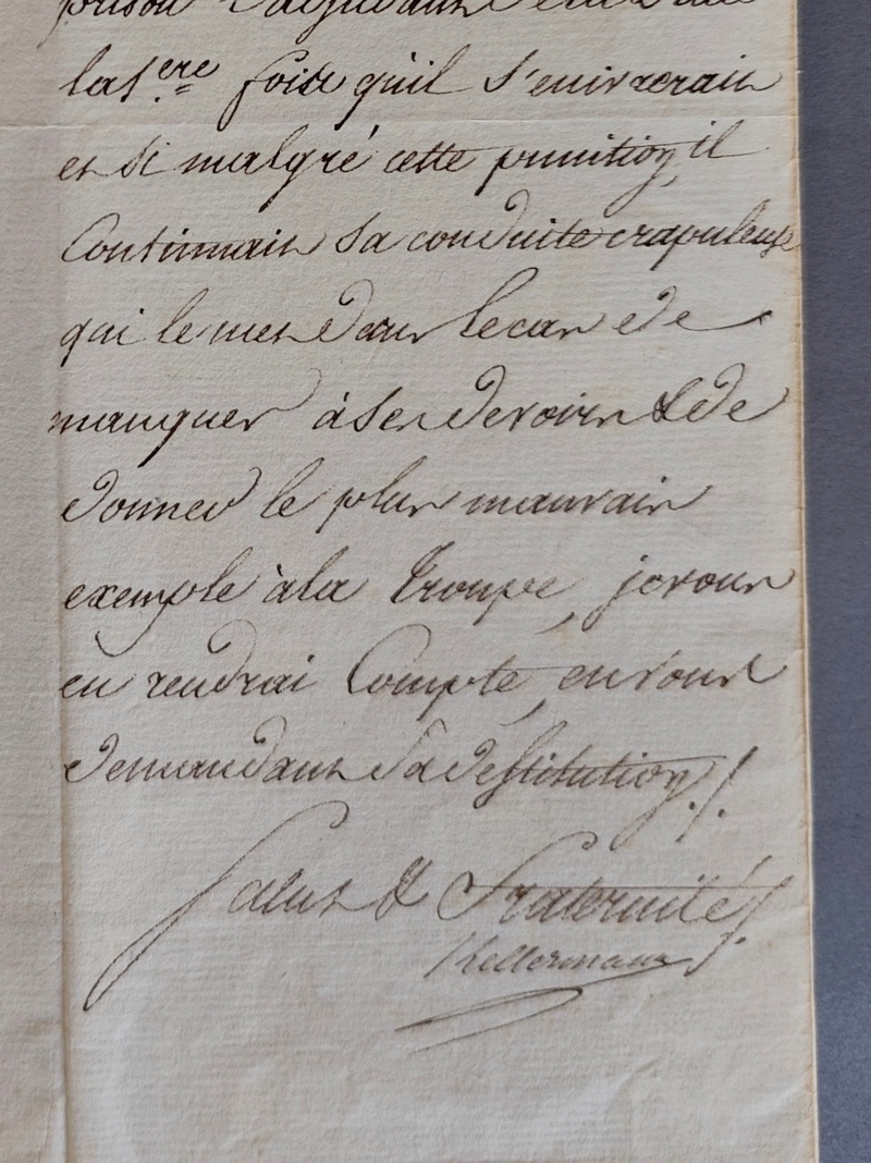 Lettre signée sur papier à entête du Général de l'Armée des Alpes et signée par Kellermann