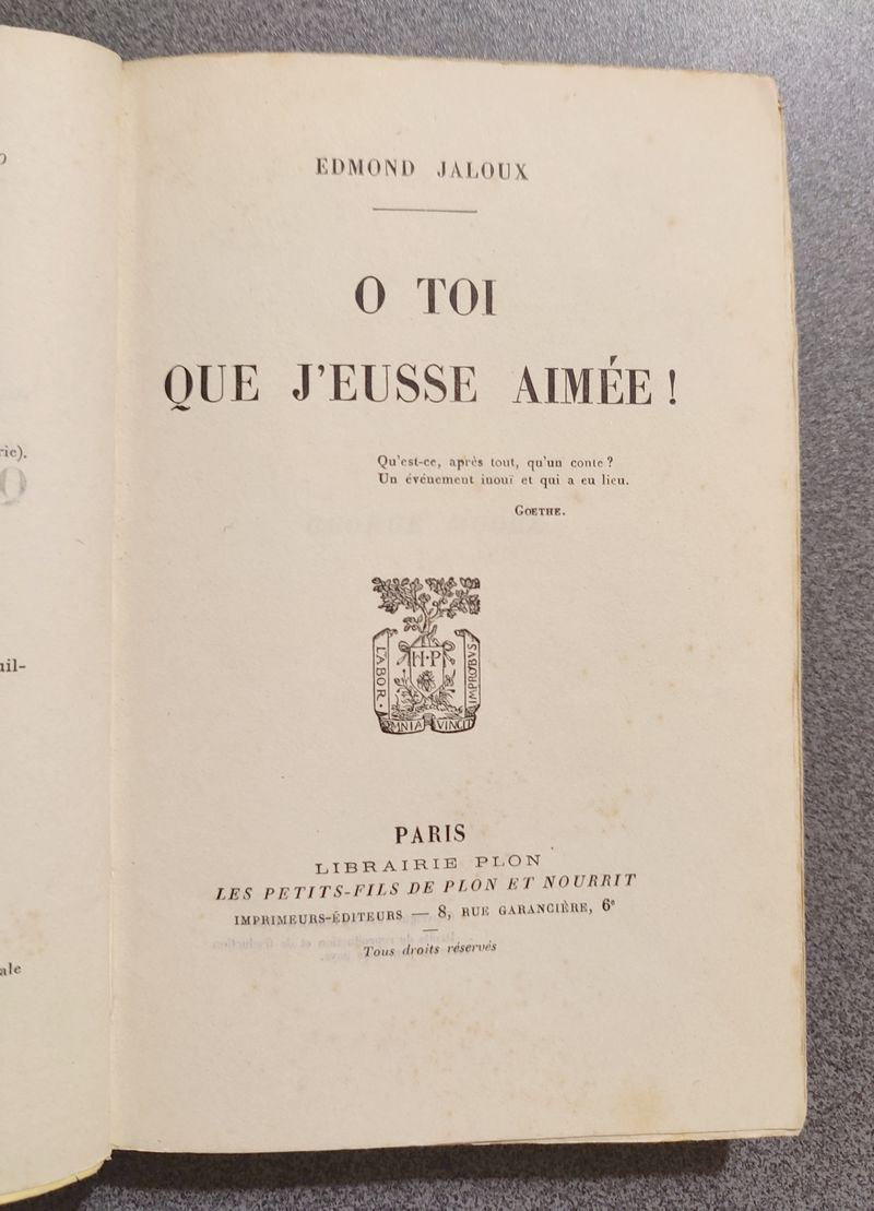 O toi, que j'eusse aimée !