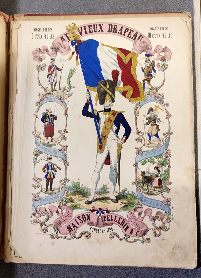 Souvenir des Vosges. Pellerin et cie. Au vieux drapeau, images dorées, Mison Pellerin, imagerie...