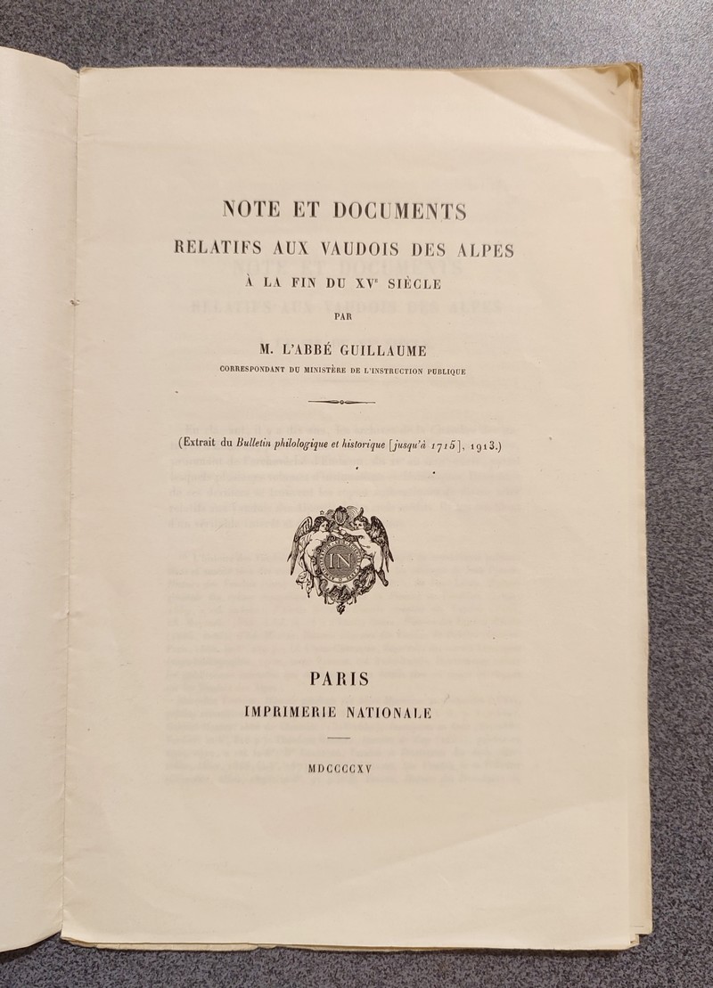 Notes et documents relatifs au Vaudois des Alpes à la fin du XVe siècle