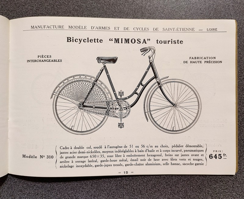 Manufactures Modèle d'armes et de cycles. Saint Etienne (Loire) Cycles Mimosa 1925