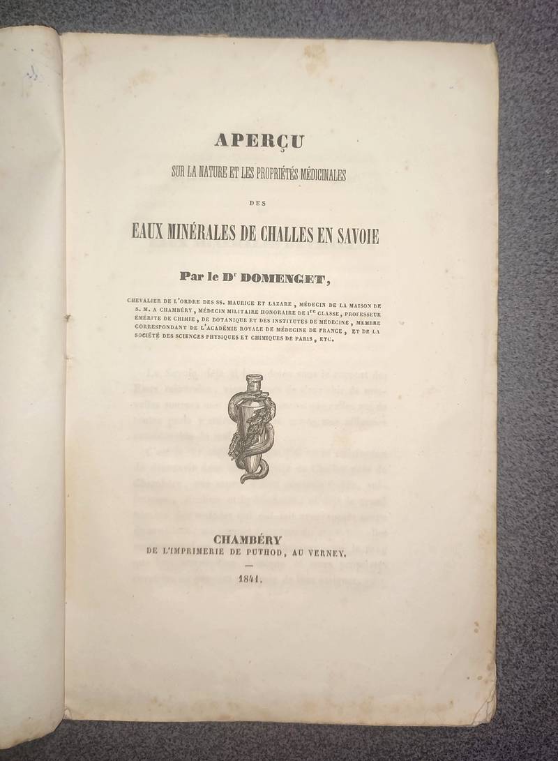 Aperçu sur la nature et les propriétés médicinales des eaux de Challes en Savoie