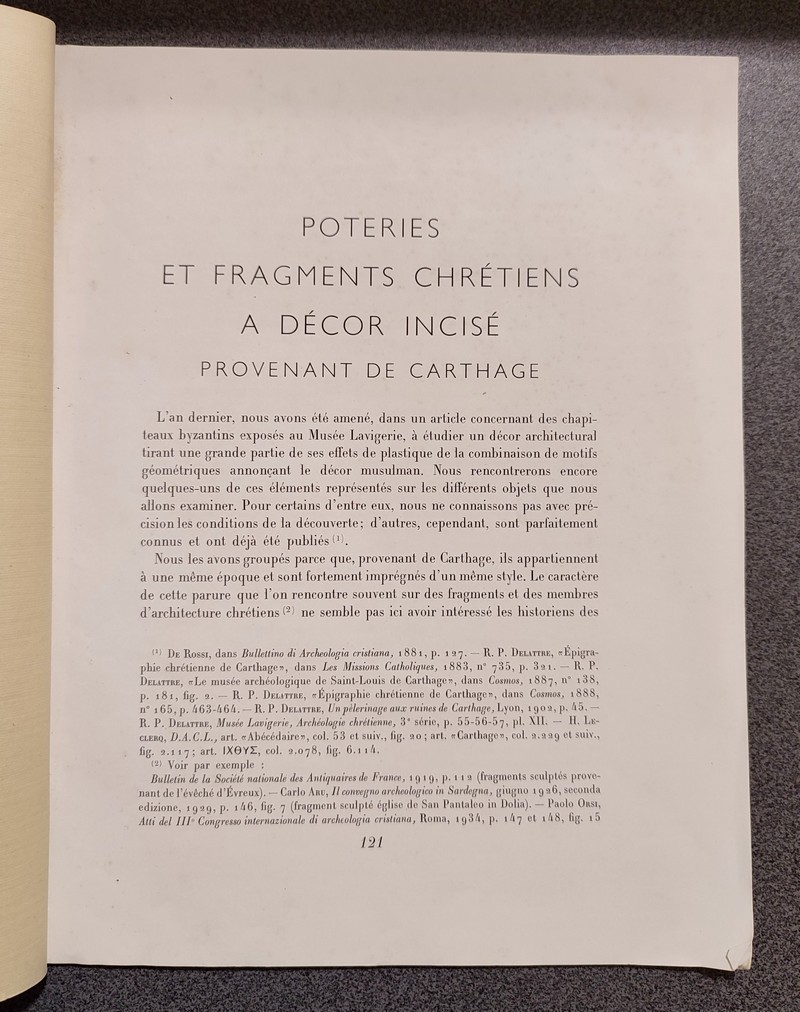Poteries et fragments chrétiens à décor incisé provenant de Carthage