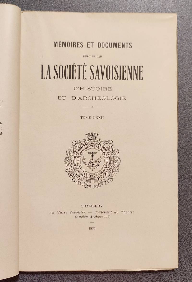 Mémoires et Documents de la Société Savoisienne d'Histoire et d'Archéologie. Tome LXXII - 1935 - Marie de Solms et son salon littéraire à Aix-les-Bains