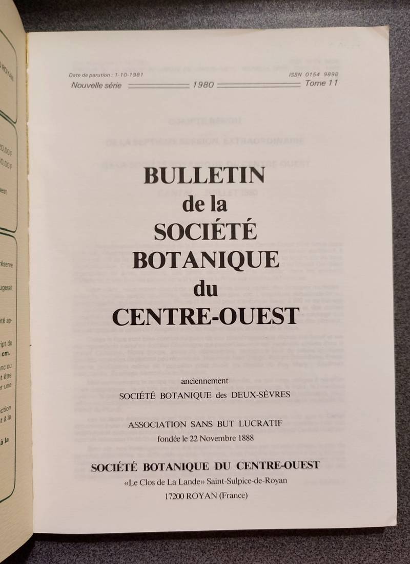 Bulletin de la société botanique du Centre-ouest, Tome 11 - 1980