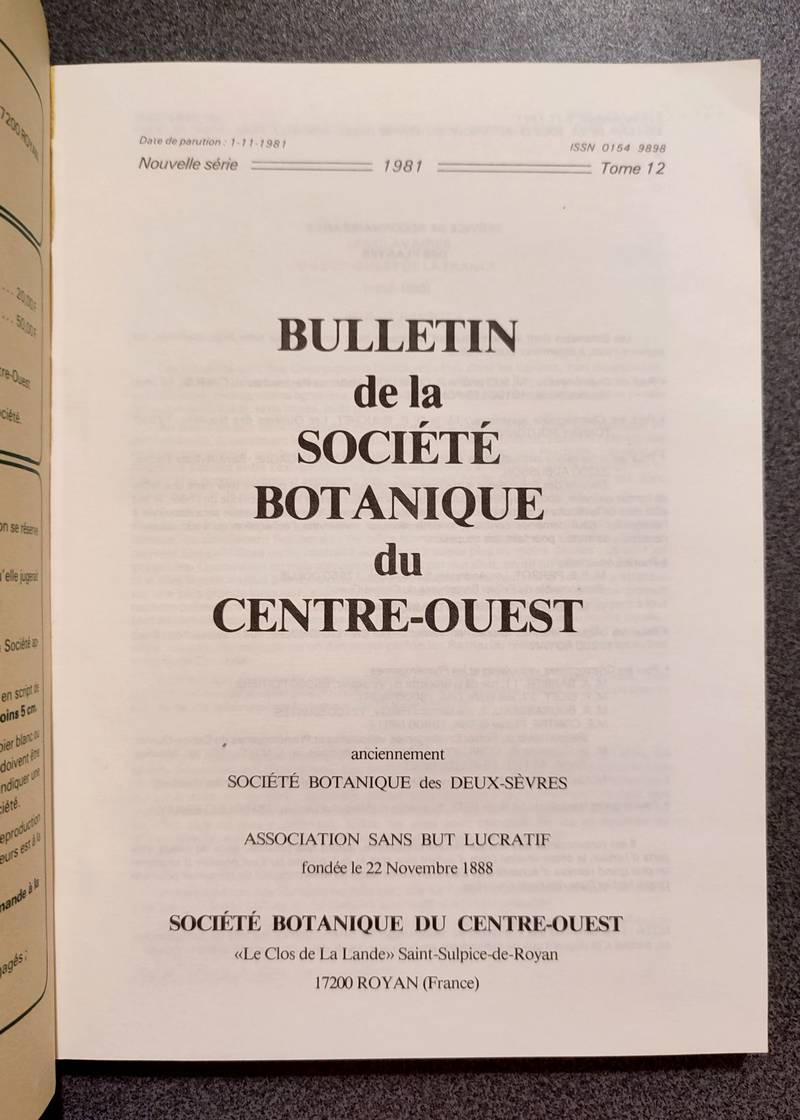 Bulletin de la société botanique du Centre-ouest, Tome 12 - 1981