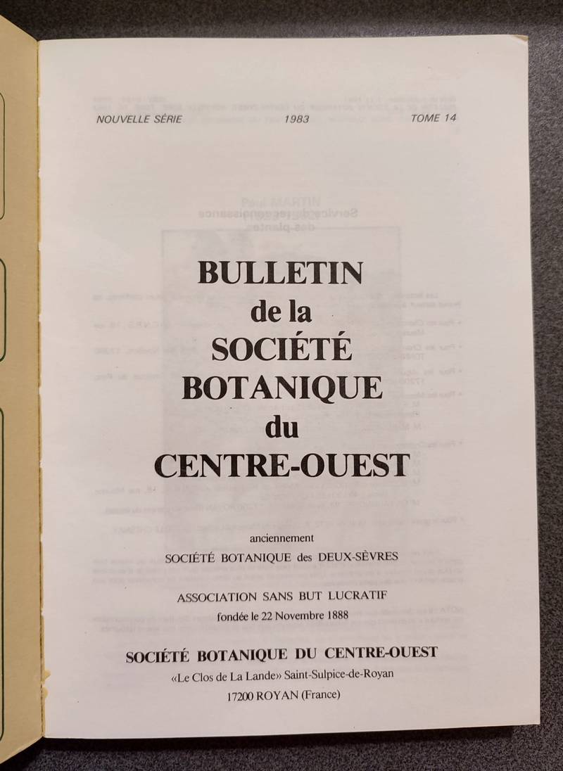 Bulletin de la société botanique du Centre-ouest, Tome 14 - 1983