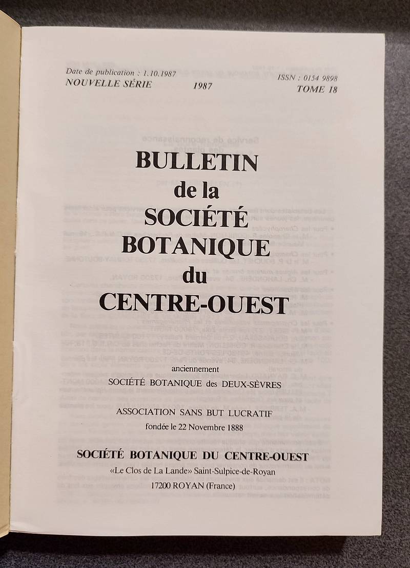 Bulletin de la société botanique du Centre-ouest, Tome 18 - 1987