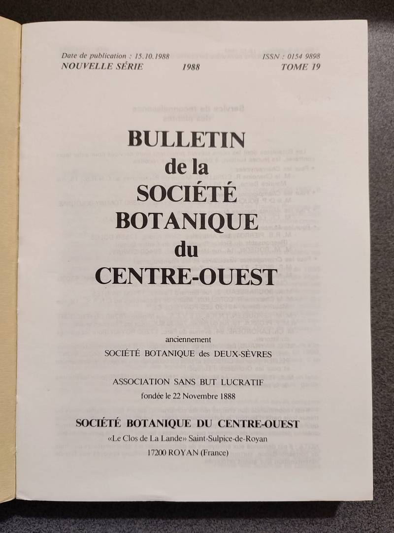 Bulletin de la société botanique du Centre-ouest, Tome 19 - 1988