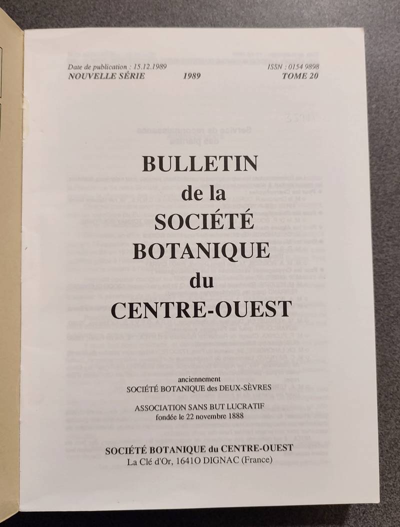 Bulletin de la société botanique du Centre-ouest, Tome 20 - 1989