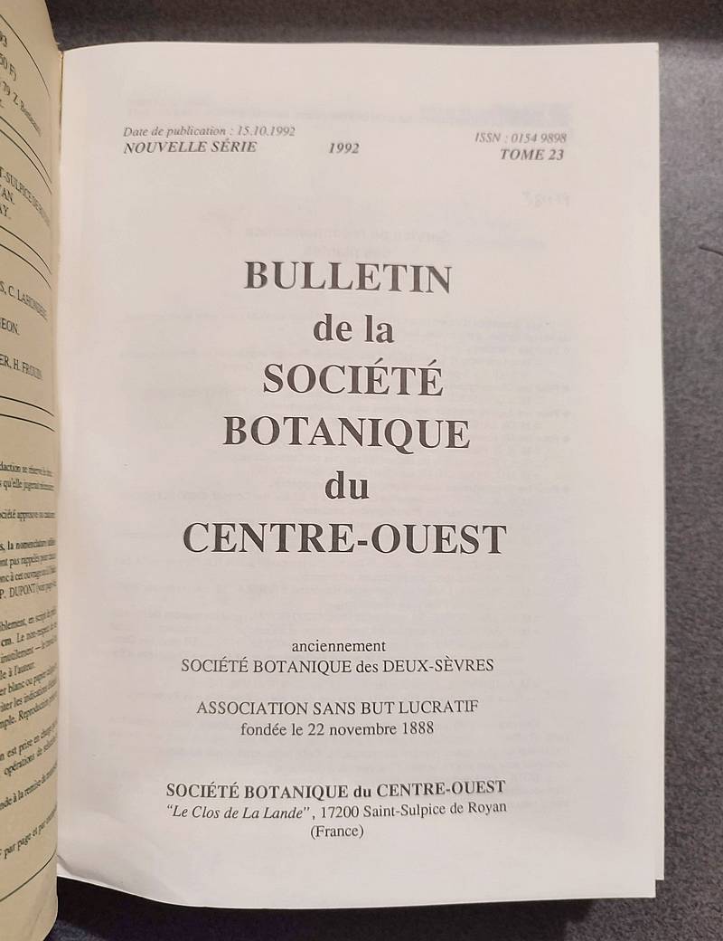 Bulletin de la société botanique du Centre-ouest, Tome 23 - 1992