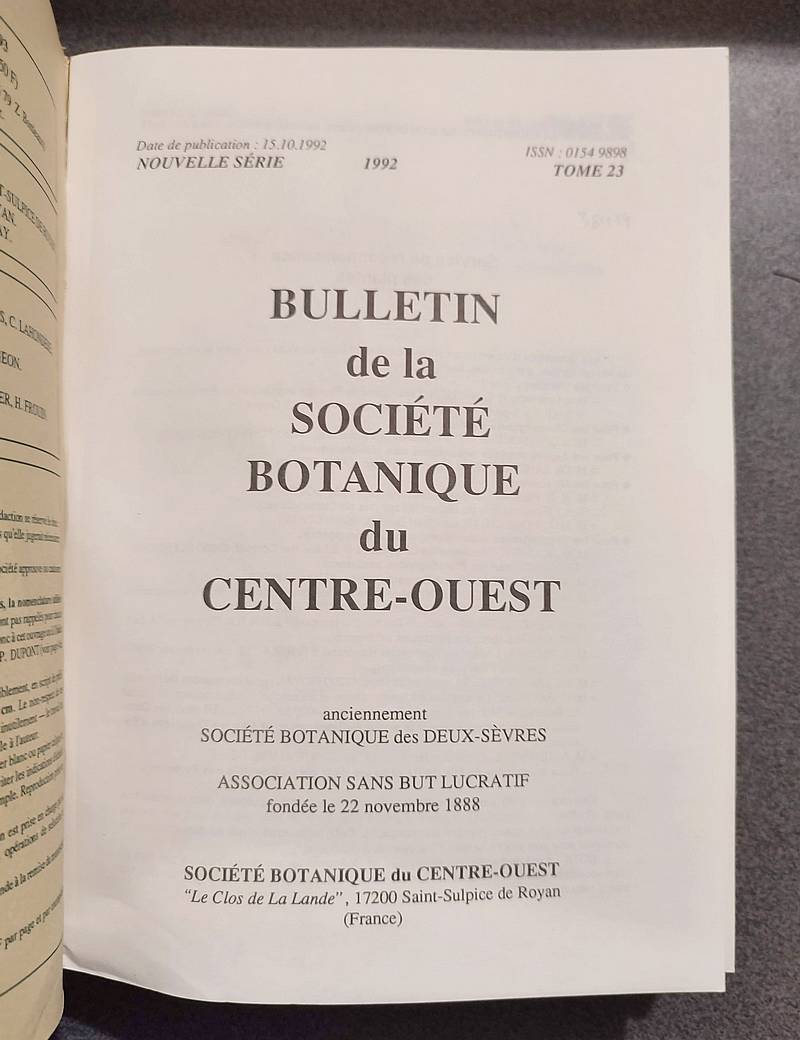 Bulletin de la société botanique du Centre-ouest, Tome 23 - 1992