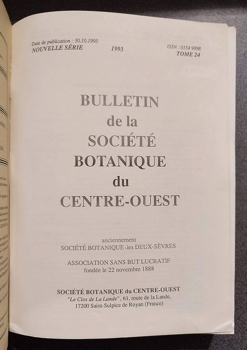 Bulletin de la société botanique du Centre-ouest, Tome 24 - 1993