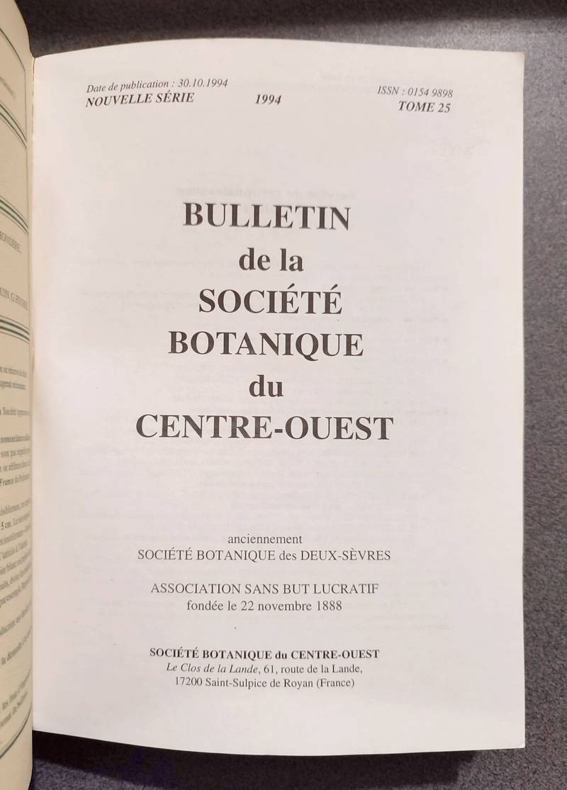 Bulletin de la société botanique du Centre-ouest, Tome 25 - 1994