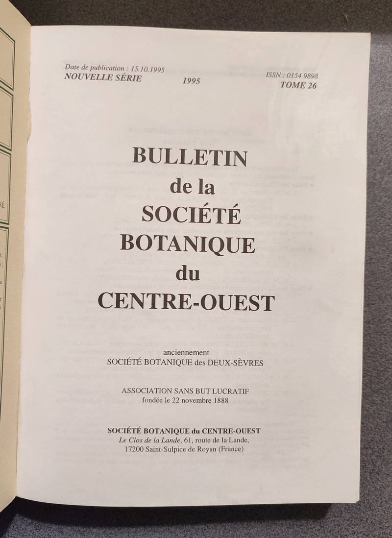 Bulletin de la société botanique du Centre-ouest, Tome 26 - 1995