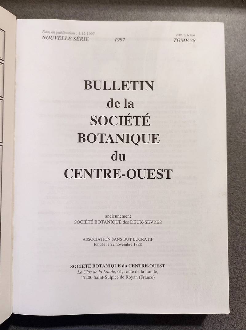 Bulletin de la société botanique du Centre-ouest, Tome 28 - 1997
