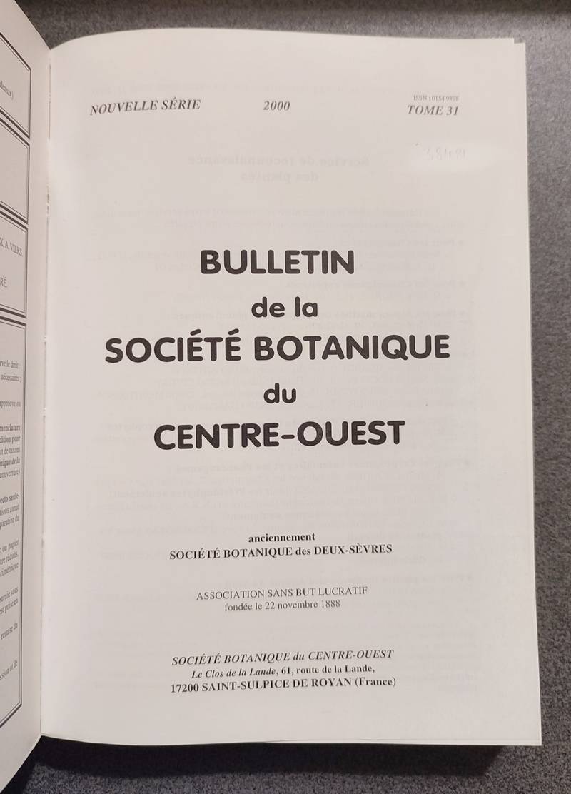 Bulletin de la société botanique du Centre-ouest, Tome 31 - 2000