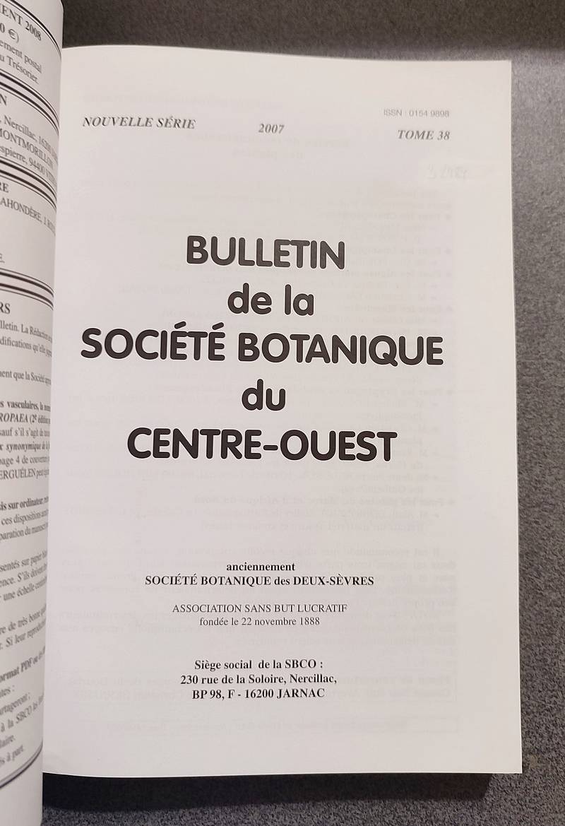 Bulletin de la société botanique du Centre-ouest, Tome 38 - 2007