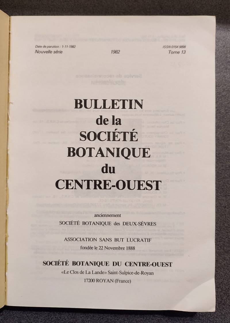 Bulletin de la société botanique du Centre-ouest, Tome 13 - 1982