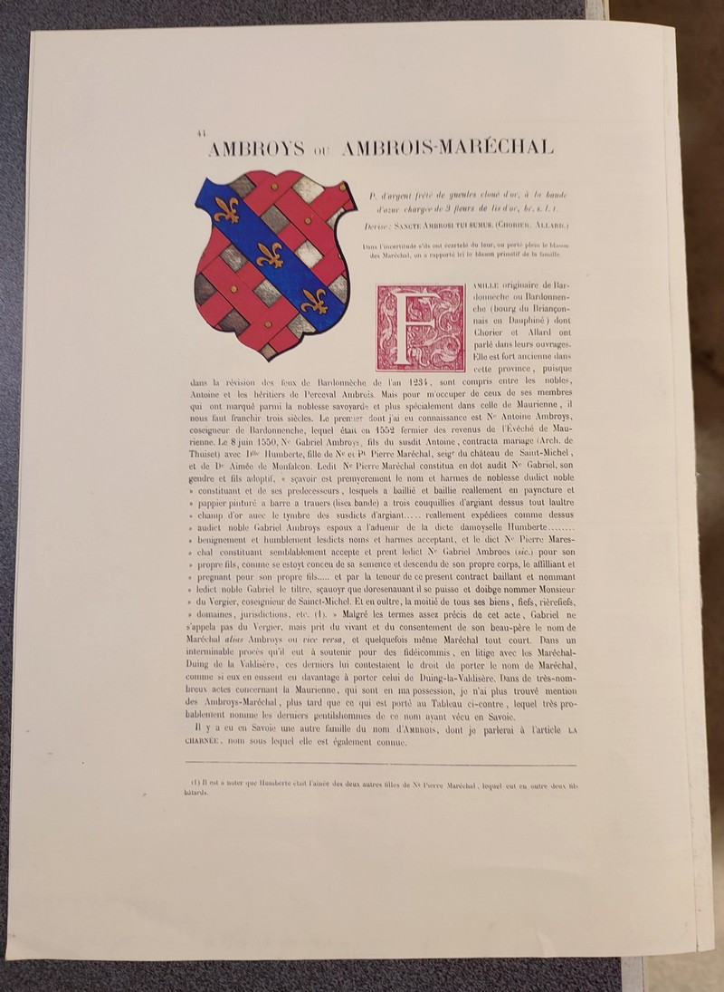 Armorial et Nobiliaire de l'Ancien Duché de Savoie (Tome I - livraison 3)