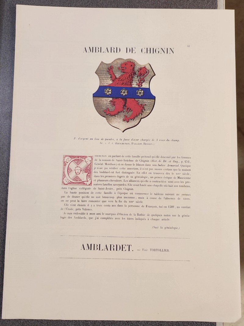 Armorial et Nobiliaire de l'Ancien Duché de Savoie (Tome I - livraison 3)