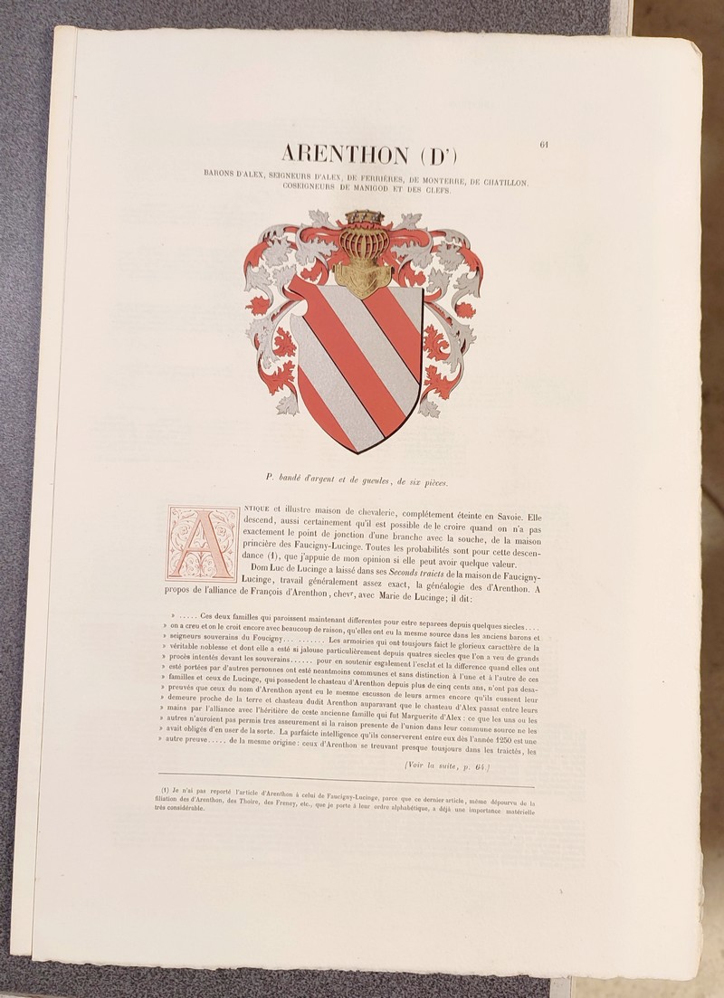 Armorial et Nobiliaire de l'Ancien Duché de Savoie (Tome I - livraison 4)