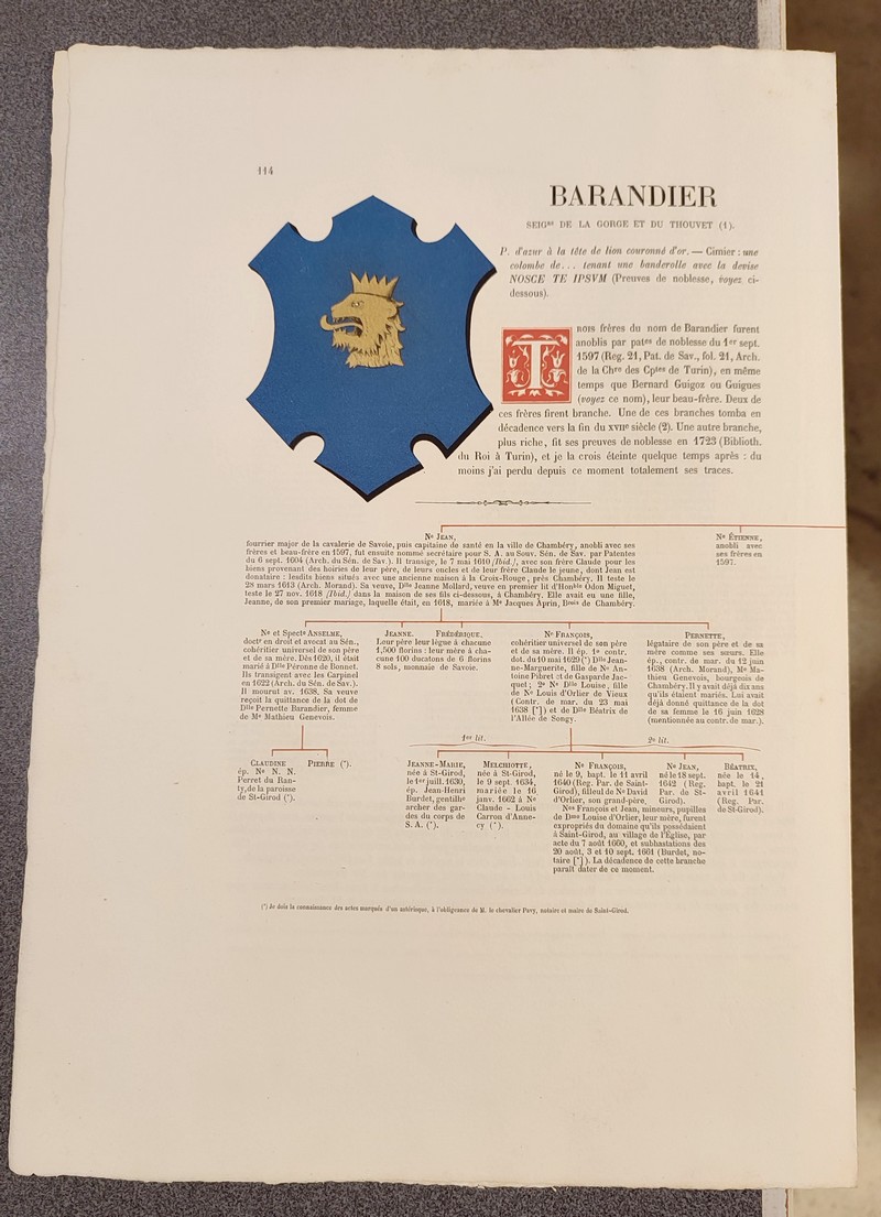 Armorial et Nobiliaire de l'Ancien Duché de Savoie (Tome I - livraison 7)