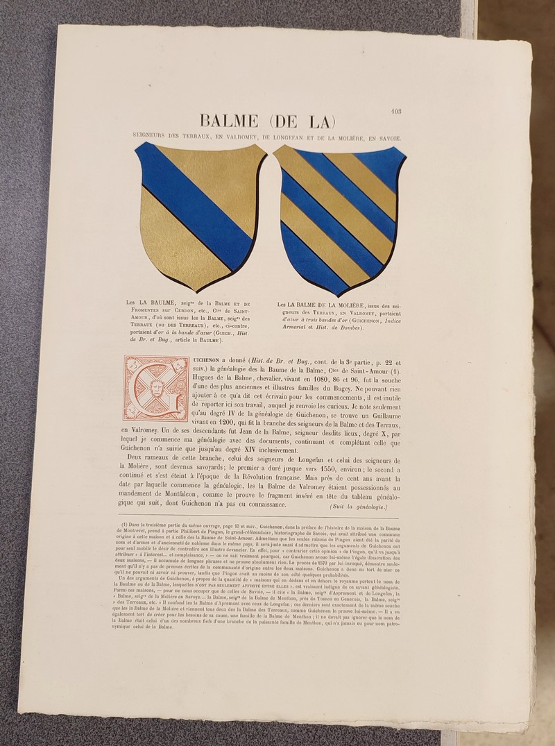 Livre ancien Savoie - Armorial et Nobiliaire de l'Ancien Duché de Savoie (Tome I - livraison 7) - Foras, Le Cte E. Amédée de