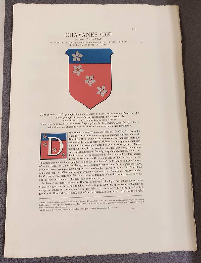 Armorial et Nobiliaire de l'Ancien Duché de Savoie (Tome I - livraison 25)