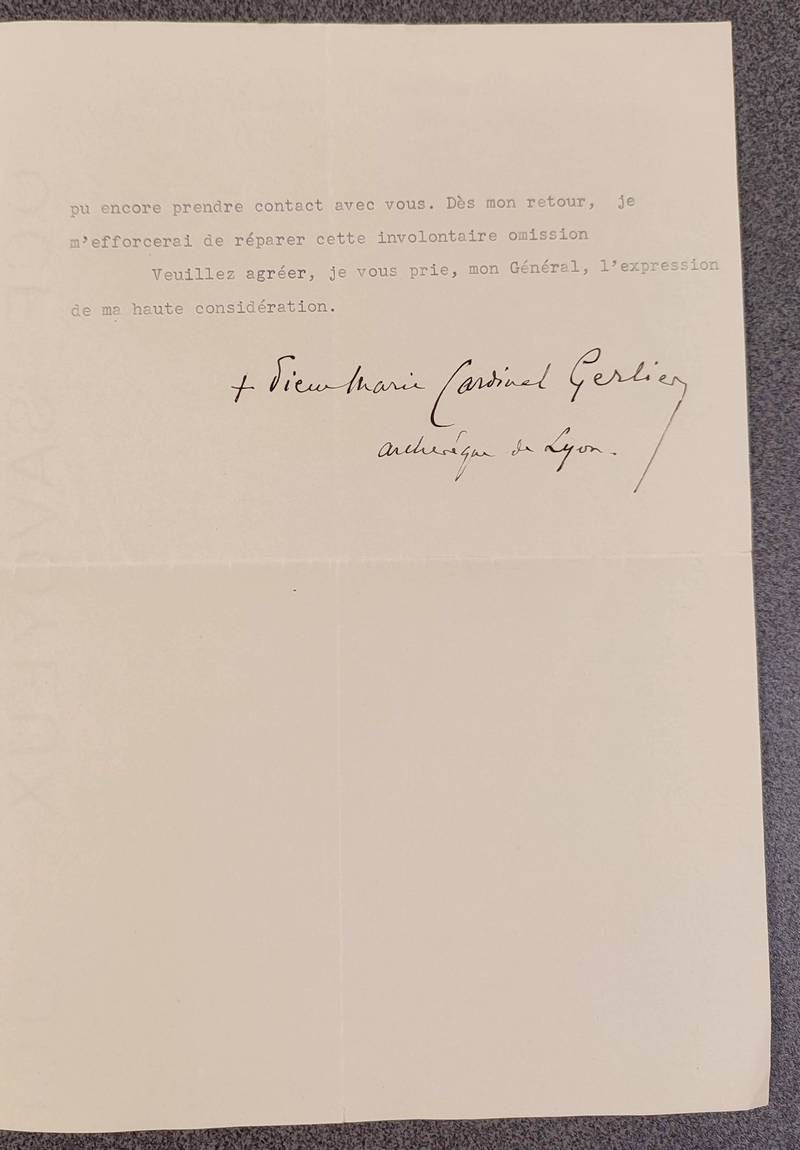 Lettre tapuscrite signée du 7 juillet 1938 adressée au Général Touchon