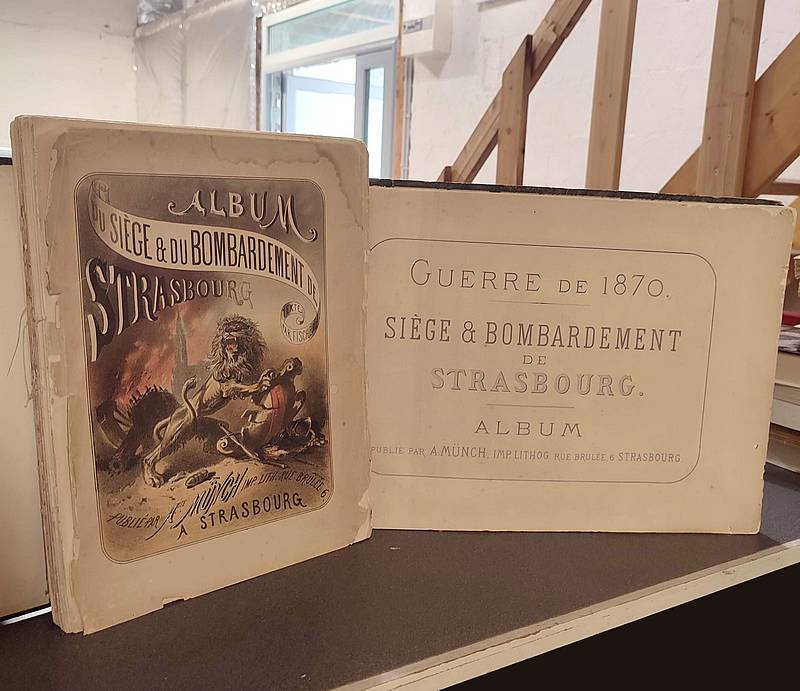 Album du siège et du bombardement de Strasbourg (2 volumes, 1 de texte et 1 album de 20 lithographies couleurs)
