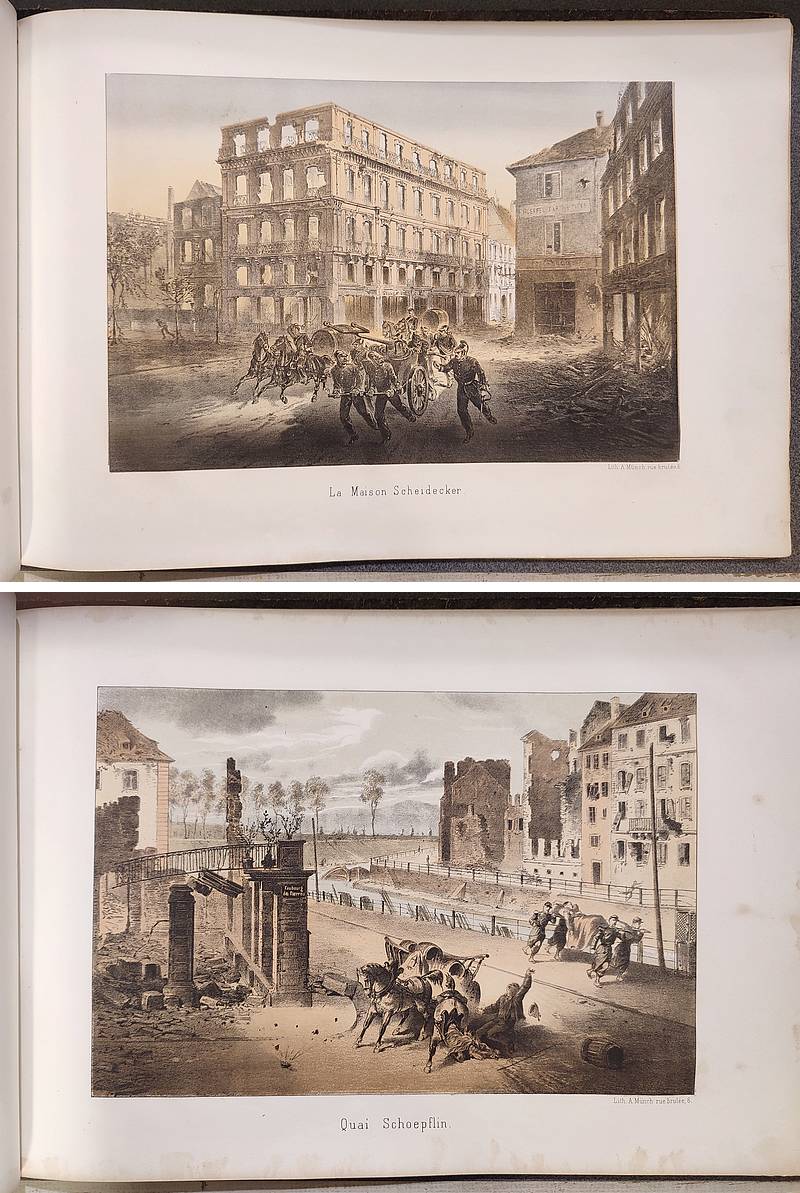 Album du siège et du bombardement de Strasbourg (2 volumes, 1 de texte et 1 album de 20 lithographies couleurs)