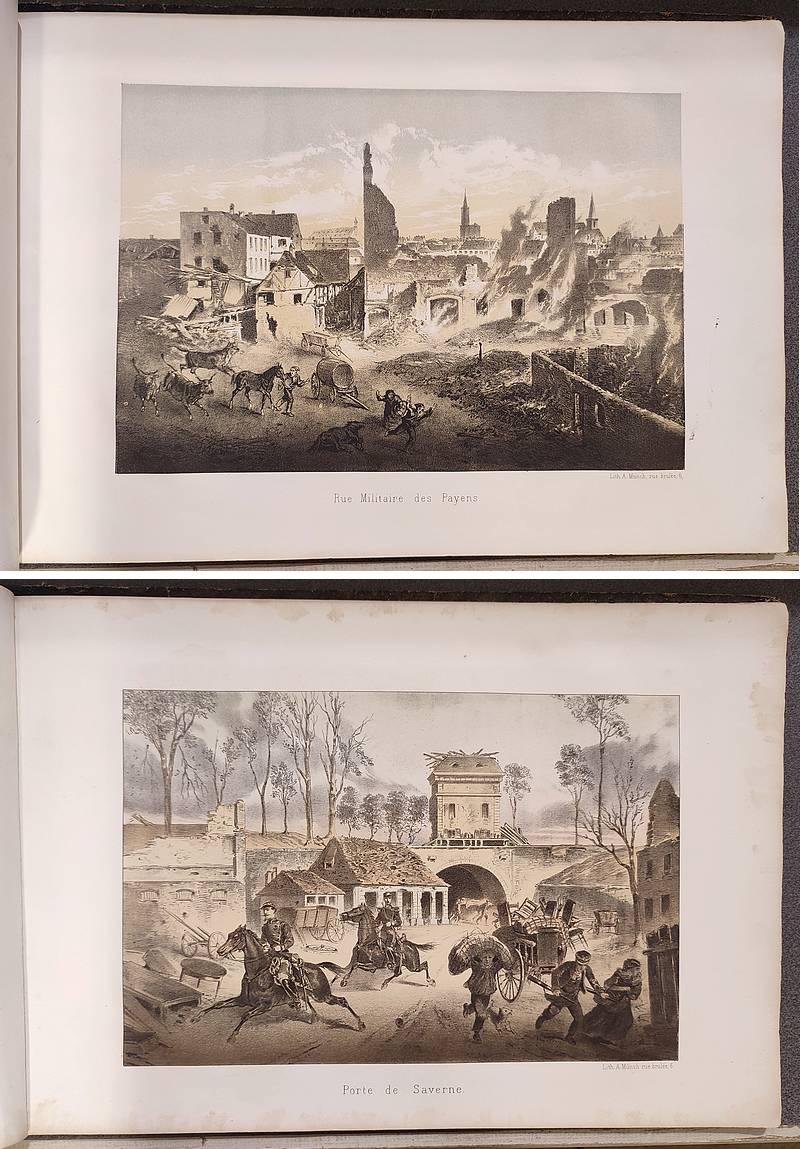 Album du siège et du bombardement de Strasbourg (2 volumes, 1 de texte et 1 album de 20 lithographies couleurs)