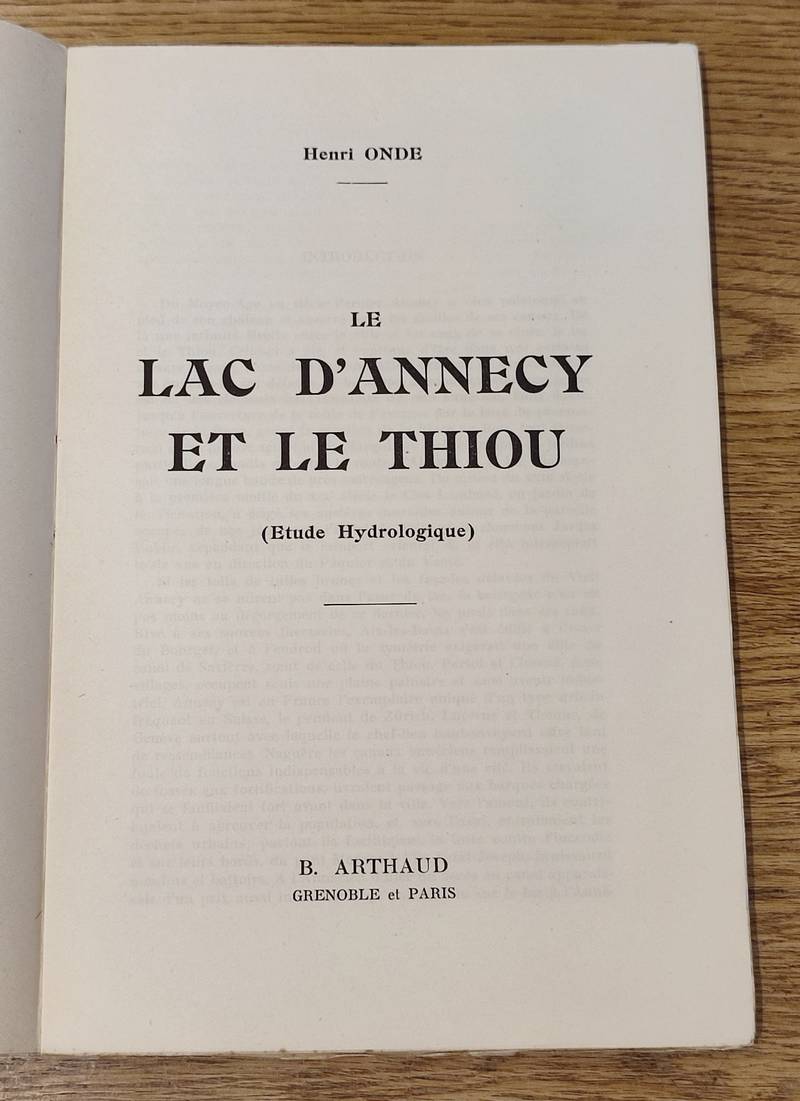 Le lac d'Annecy et le Thiou. Etude hydrologique