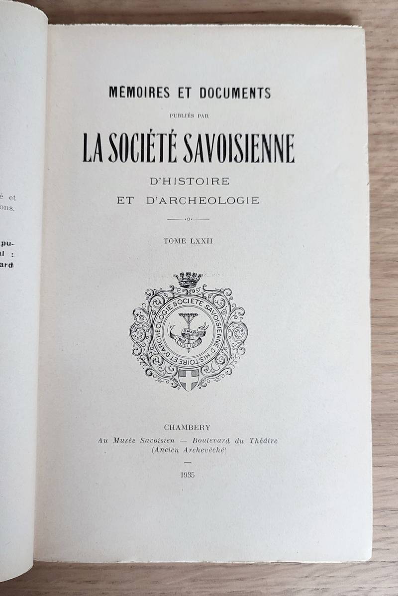 Mémoires et Documents de la Société Savoisienne d'Histoire et d'Archéologie. Tome LXXII - 1935 - Marie de Solms et son salon littéraire à Aix-les-Bains