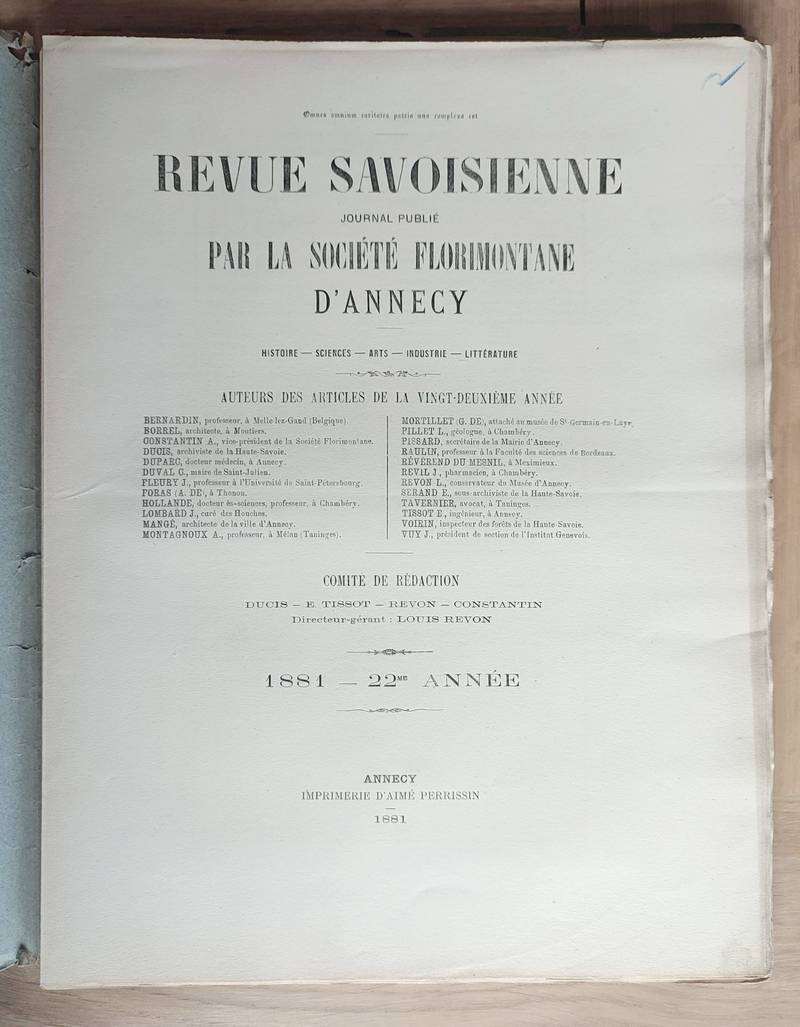 Revue Savoisienne, 1881, 22ème année