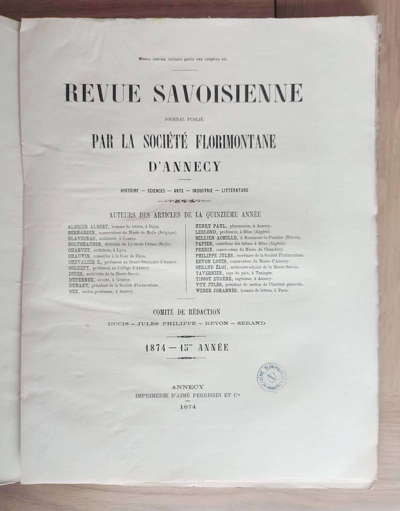 Revue Savoisienne, 1874, 15ème année