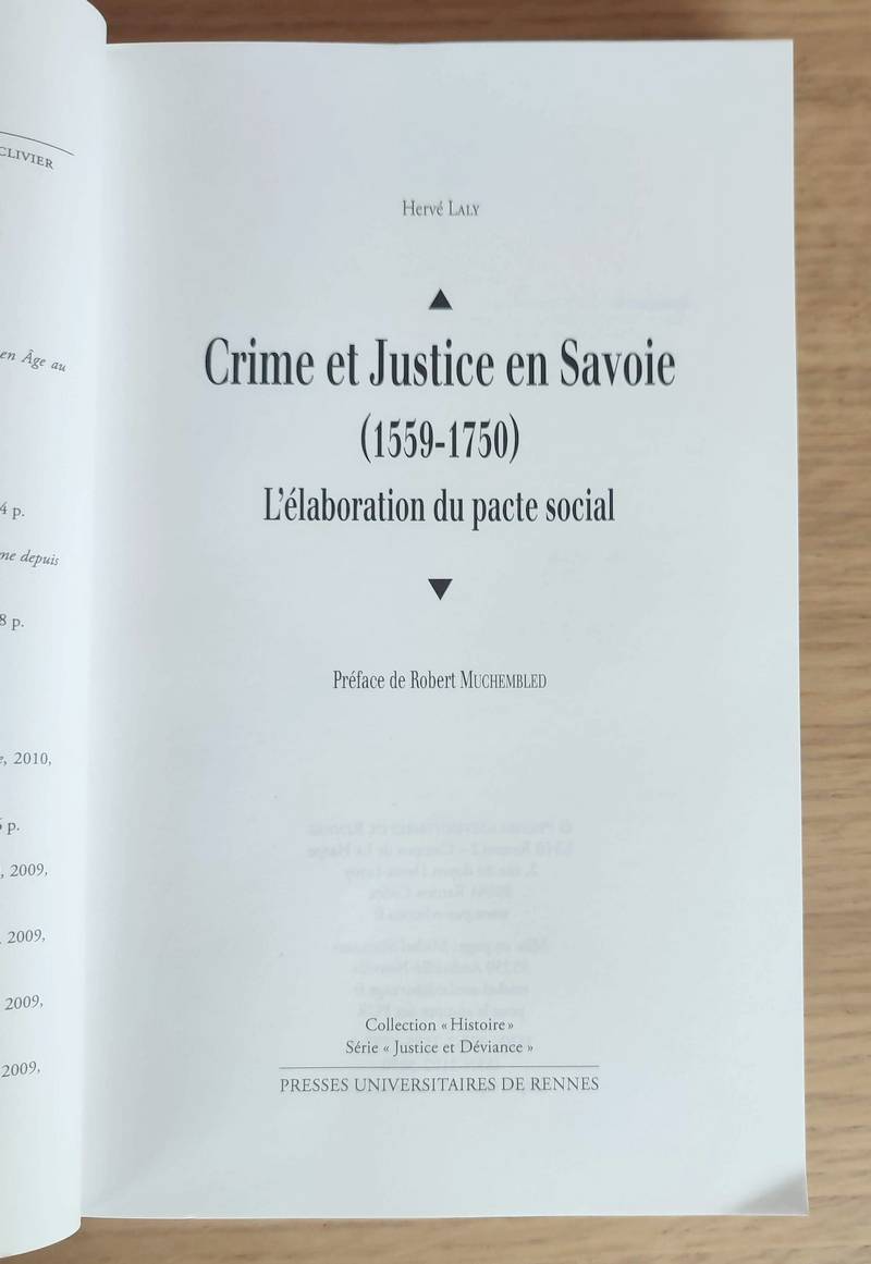 Crime et justice en Savoie 1559 - 1750 L'élaboration du pacte social