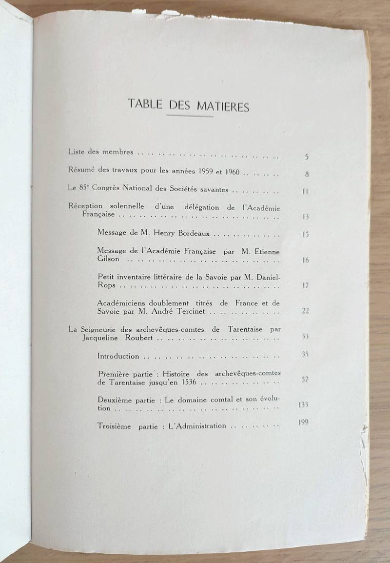 Mémoires de l'Académie des Sciences, Belles-Lettres et Arts de Savoie. Sixième série, Tome V, 1961