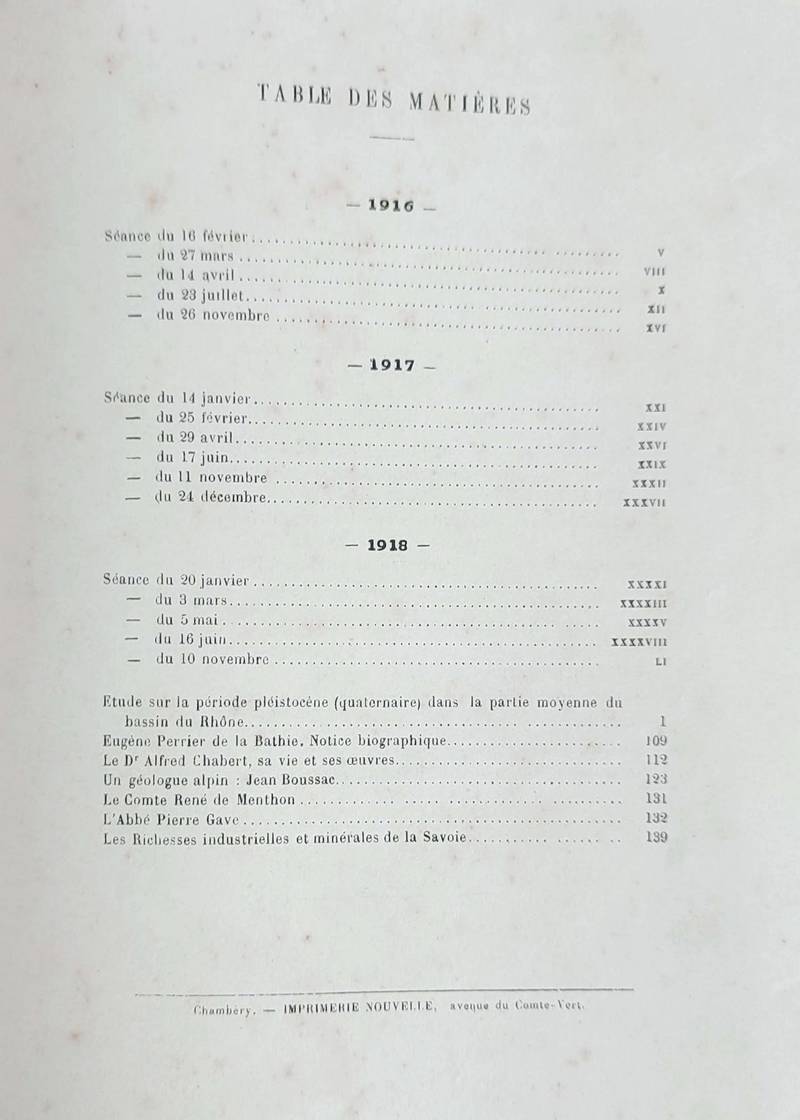 Bulletin de la Société d'Histoire Naturelle de Savoie, Deuxième série, Tome XVIII, 1916-17-18