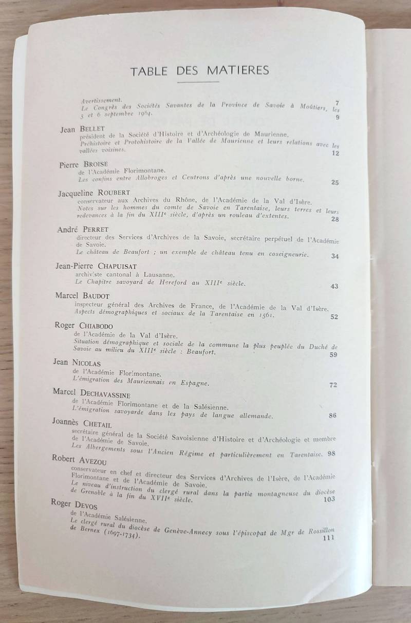 Congrès des Sociétés savantes de la Province de Savoie. Actes du Congrès de Moutiers 5 et 6 septembre 1964