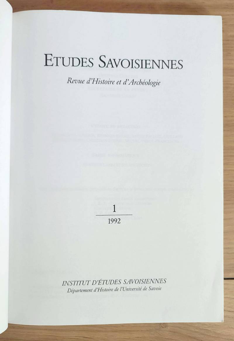 Etudes savoisiennes. Revue d'histoire et d'archéologie. N° 1 - 1992