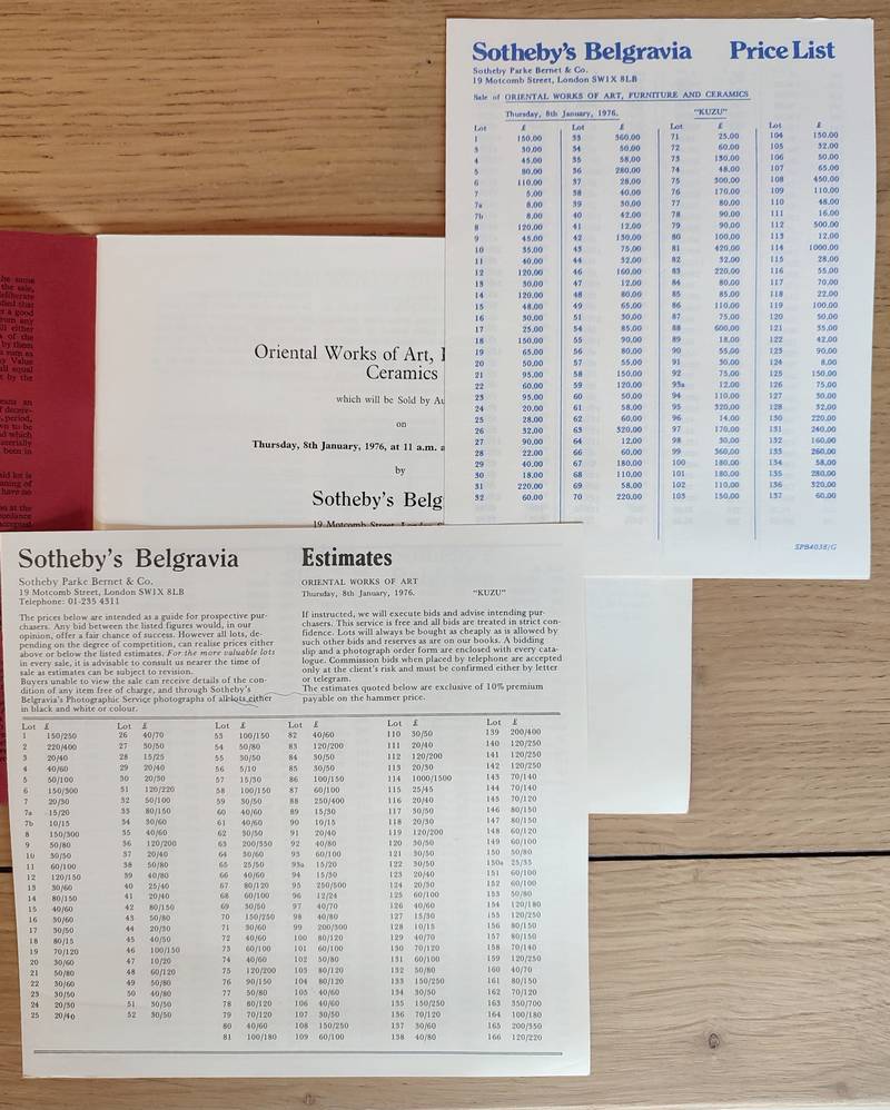 Sotheby's Belgravia. Oriental works of art, furniture and ceramics. Thursday 8 th january 1976