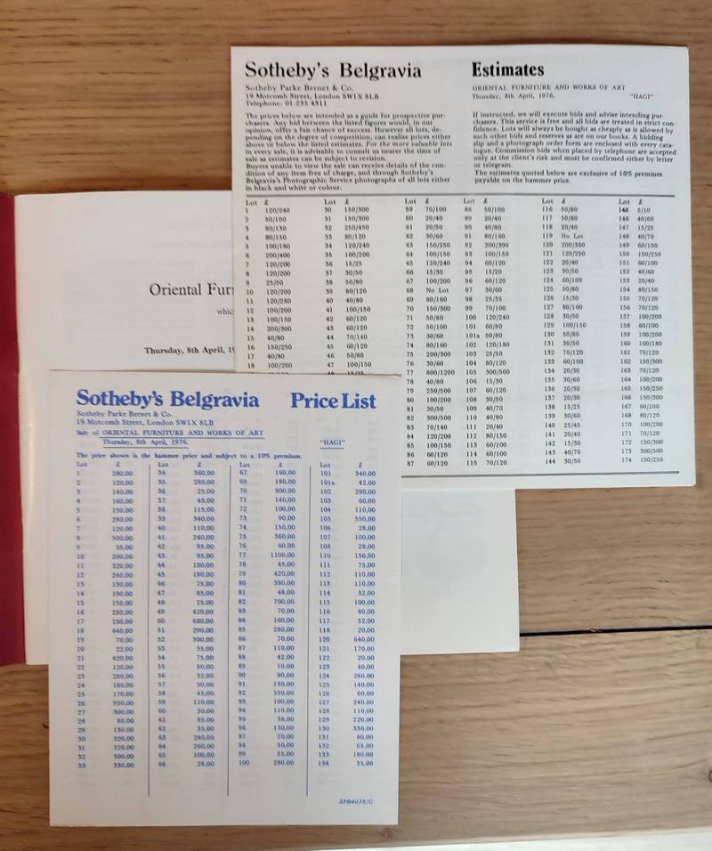 Sotheby's Belgravia. Oriental  furniture and works of art. Thursday 8 th april 1976.