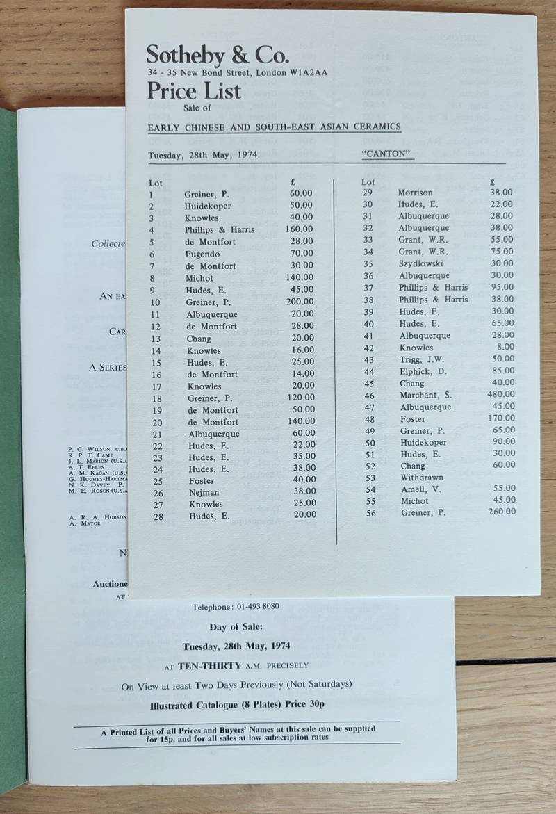 Sotheby and Co. Catalogue of early chinese and south-east asian ceramics. 28 may 1974