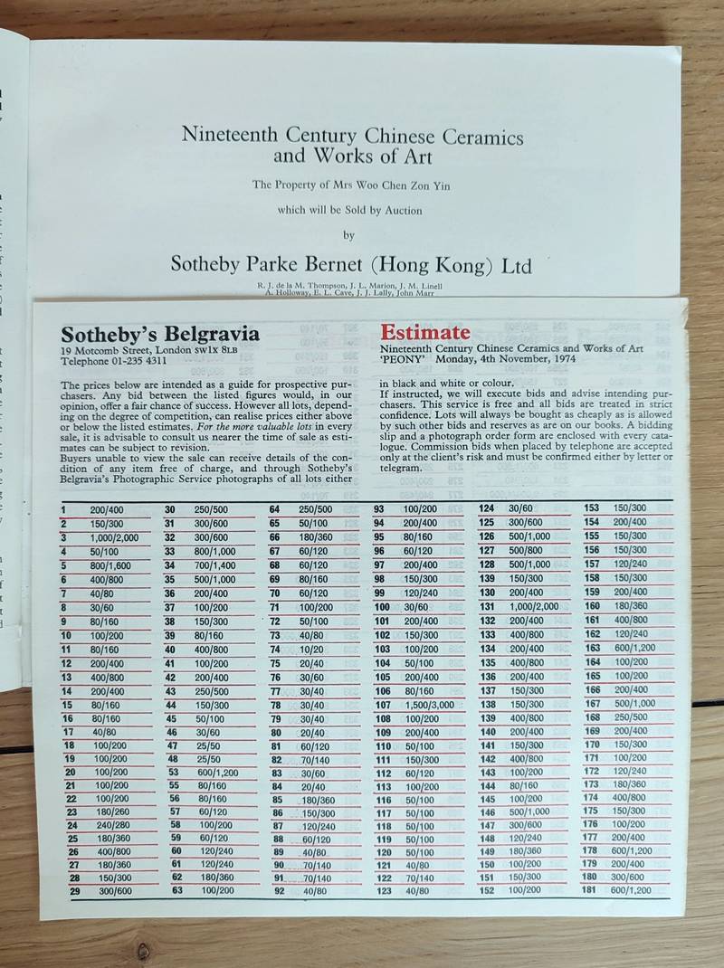 Sotheby's Belgravia. Nineteenth century chinese ceramics and works of art. 4 november 1974