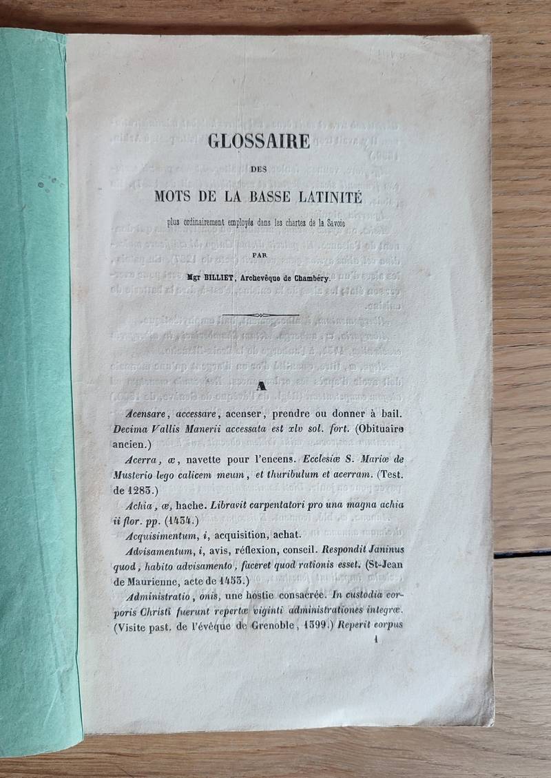 Glossaire des mots de la basse latinité plus ordinairement employés dans les Chartes de la Savoie