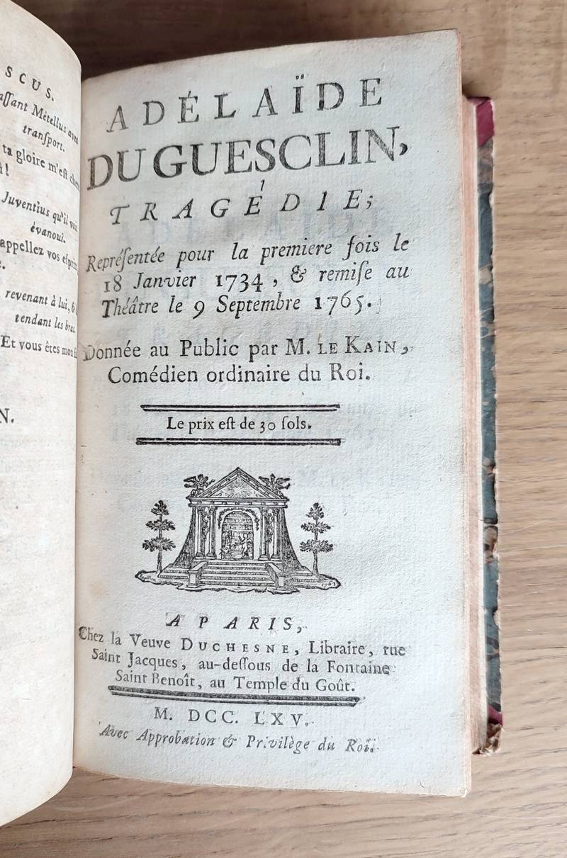 Recueil comprenant: Andriscus Tragédie en vers & en cinq actes - Adélaide Du Guesclin, Tragédie - Hamlet, tragédie imitée de l'anglois par M. Ducis - Le Comte d'Essex