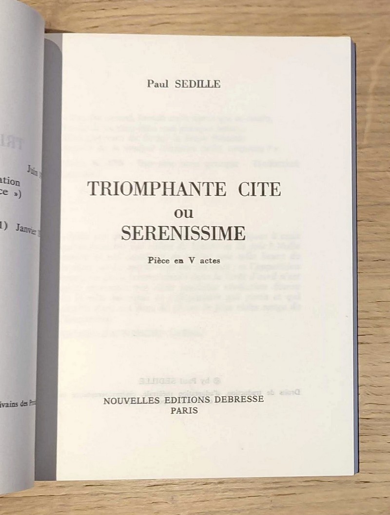 Triomphante cité ou Sérénissime. Pièce en V actes